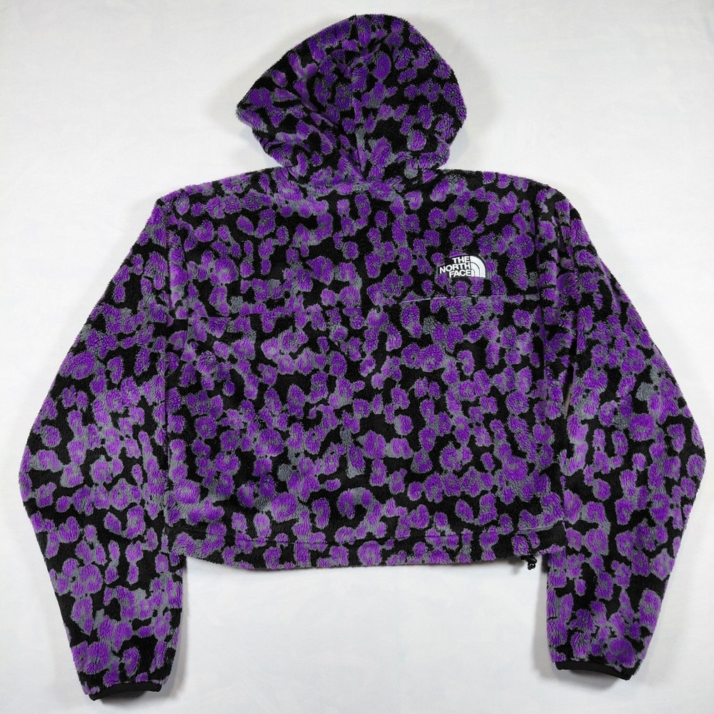The North Face Womens Purple Leopard Print Cropped Fleece Osito Hoodie Small - Picture 6 of 14